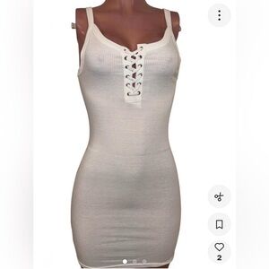 White ribbed bodycon Lace up mini Dress New m